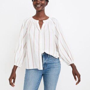 Madewell Women'sSmocked-Neck Raglan Top in Clipdot Stripe. Size XXL